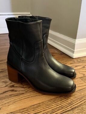 (2 for $25) Patina Women's Black Leather Block Heel Boots - Size 37/7 - NEW